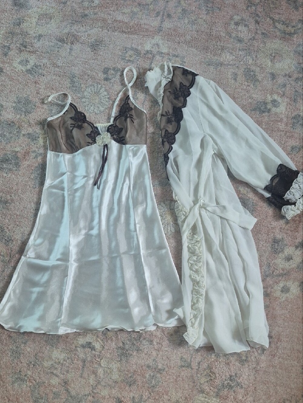 VIDA Sheer White Robe with Black Lace Trim